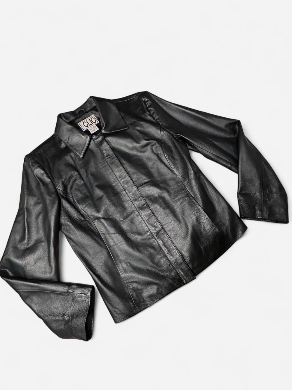 Clio Black Leather Jacket with Classic Collar